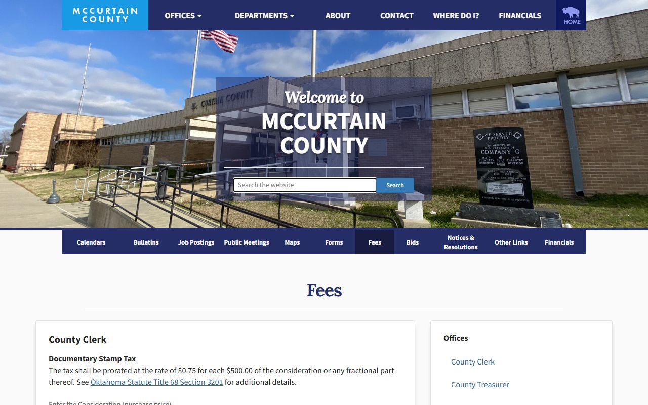 McCurtain County County Clerk recording fee schedule