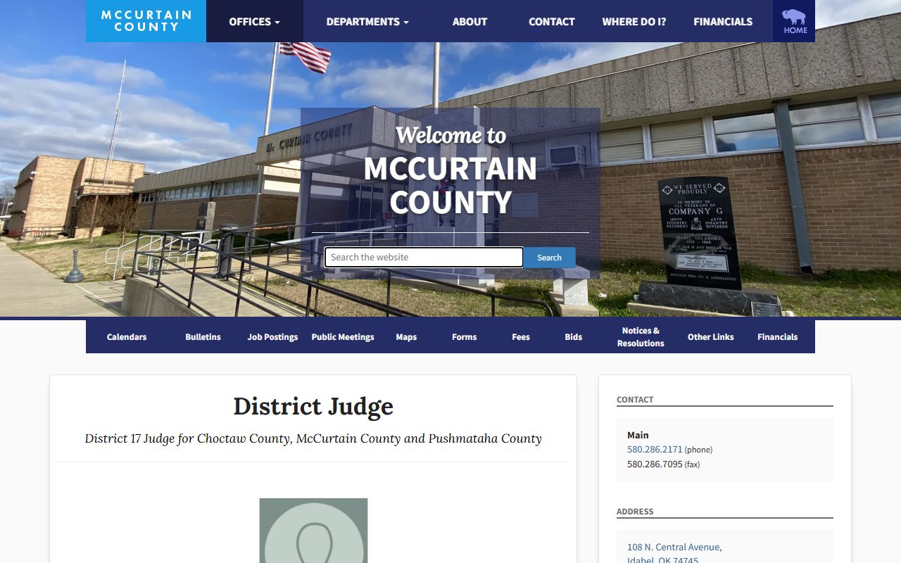 McCurtain County court dockets District Judge office page