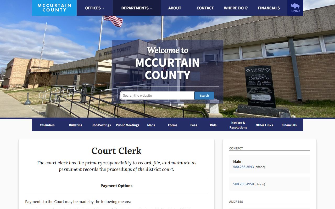 McCurtain County court records payment options at the Court Clerk