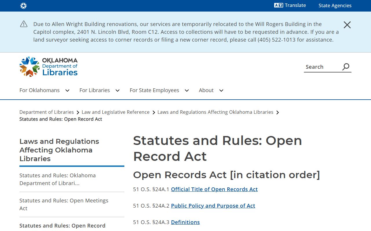 Oklahoma Open Records Act index for McCurtain County court records