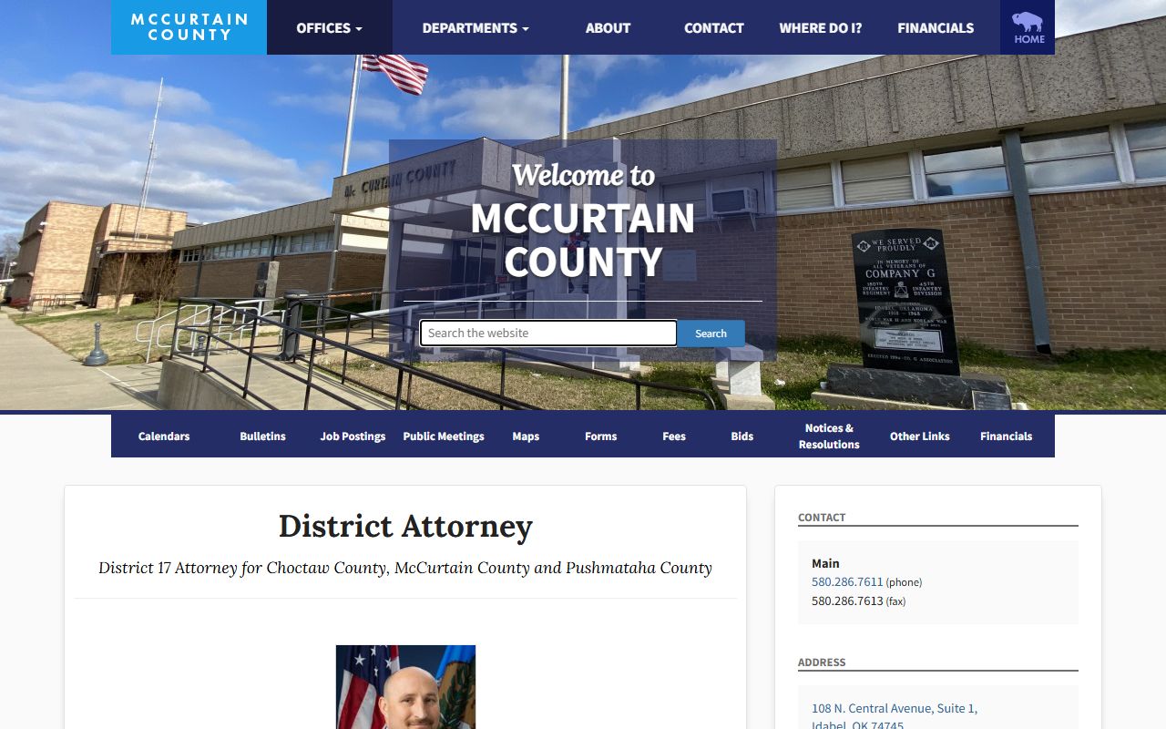 McCurtain County District Attorney office page tied to criminal court records