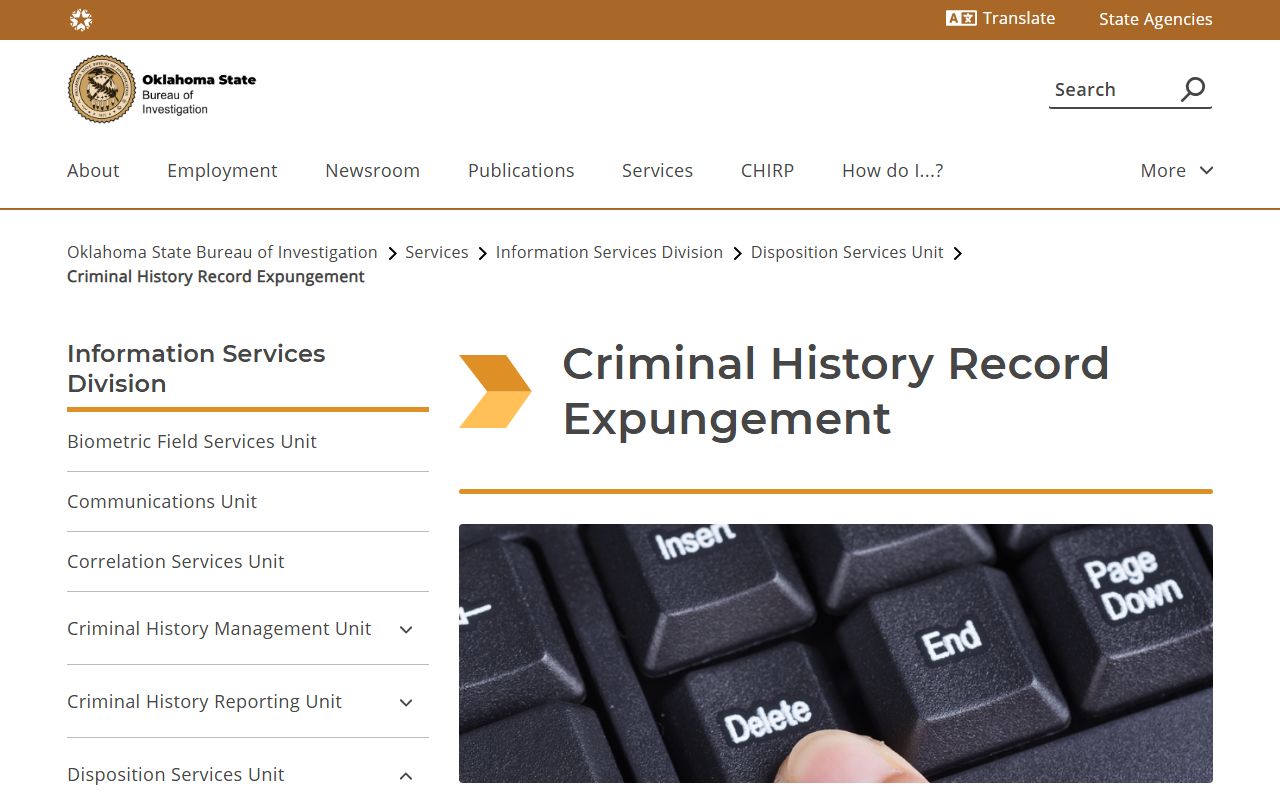 OSBI expungement process page for McCurtain County criminal court records