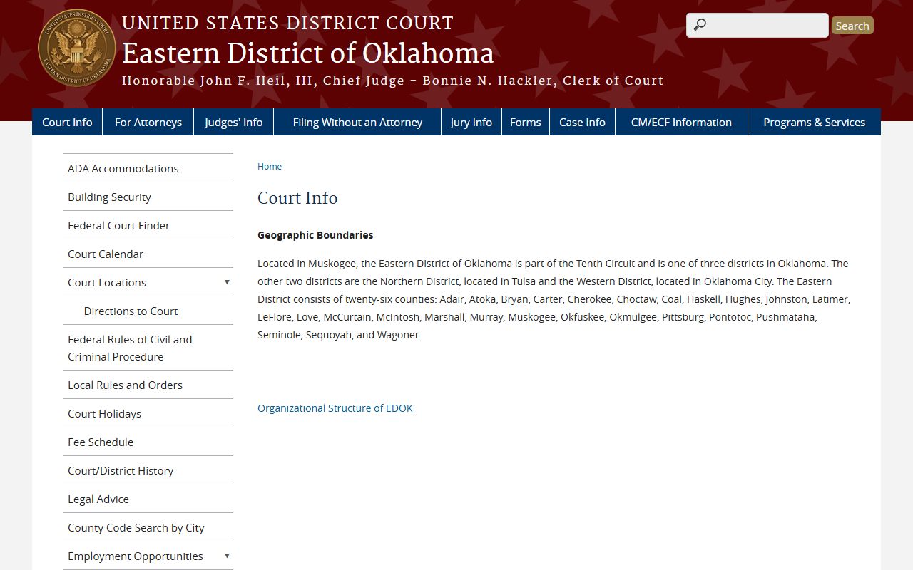 McCurtain County District Court Eastern District court info for 26 counties