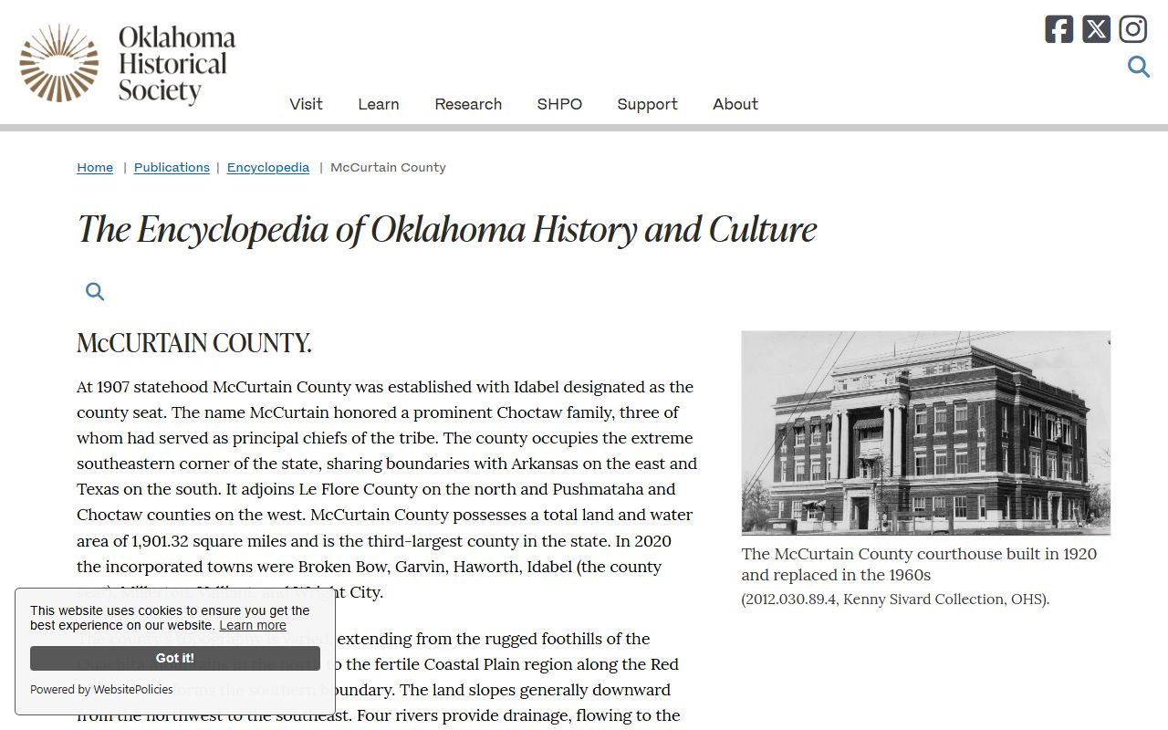 McCurtain County District Court Oklahoma Historical Society county entry