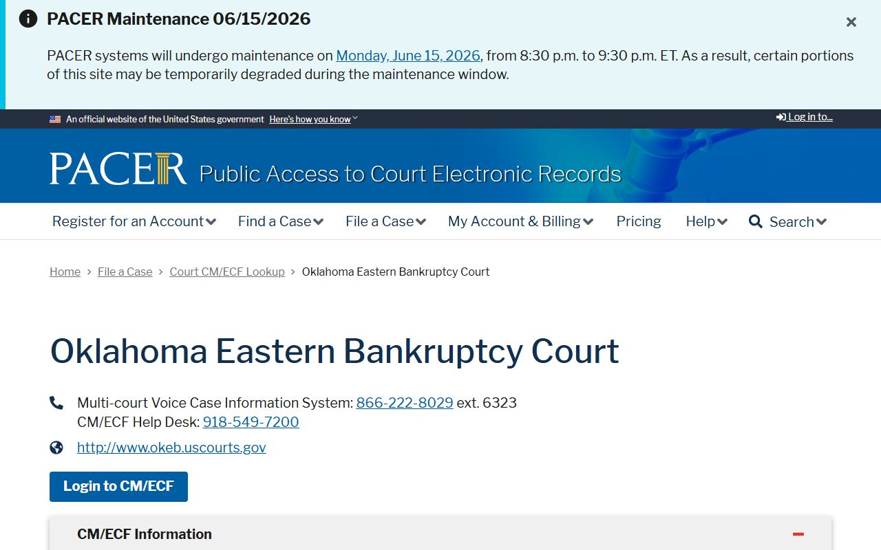 McCurtain County District Court PACER bankruptcy court lookup