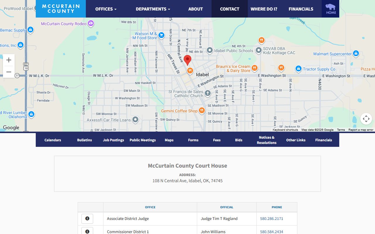 McCurtain County court records contact directory for courthouse offices
