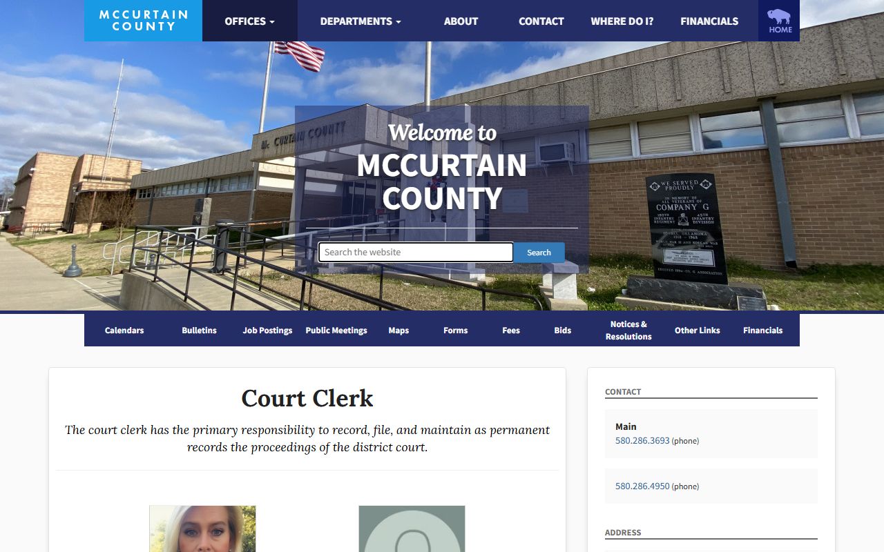 McCurtain County court records office of the Court Clerk