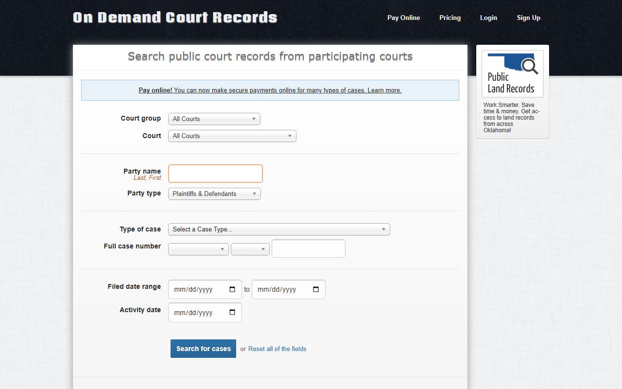 McCurtain County court records search on the ODCR portal