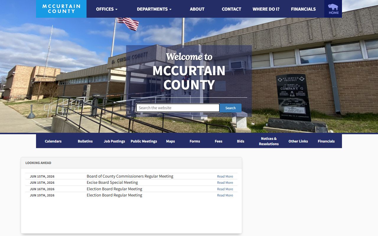 Official McCurtain County portal with court records office directory and links
