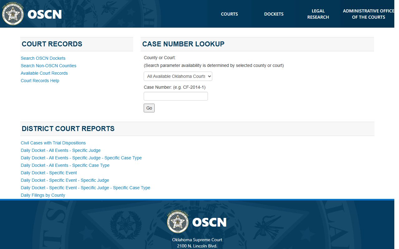 McCurtain County court records and dockets on the OSCN search page