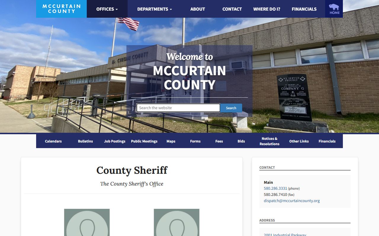 McCurtain County Sheriff's Office inmate and custody contact page