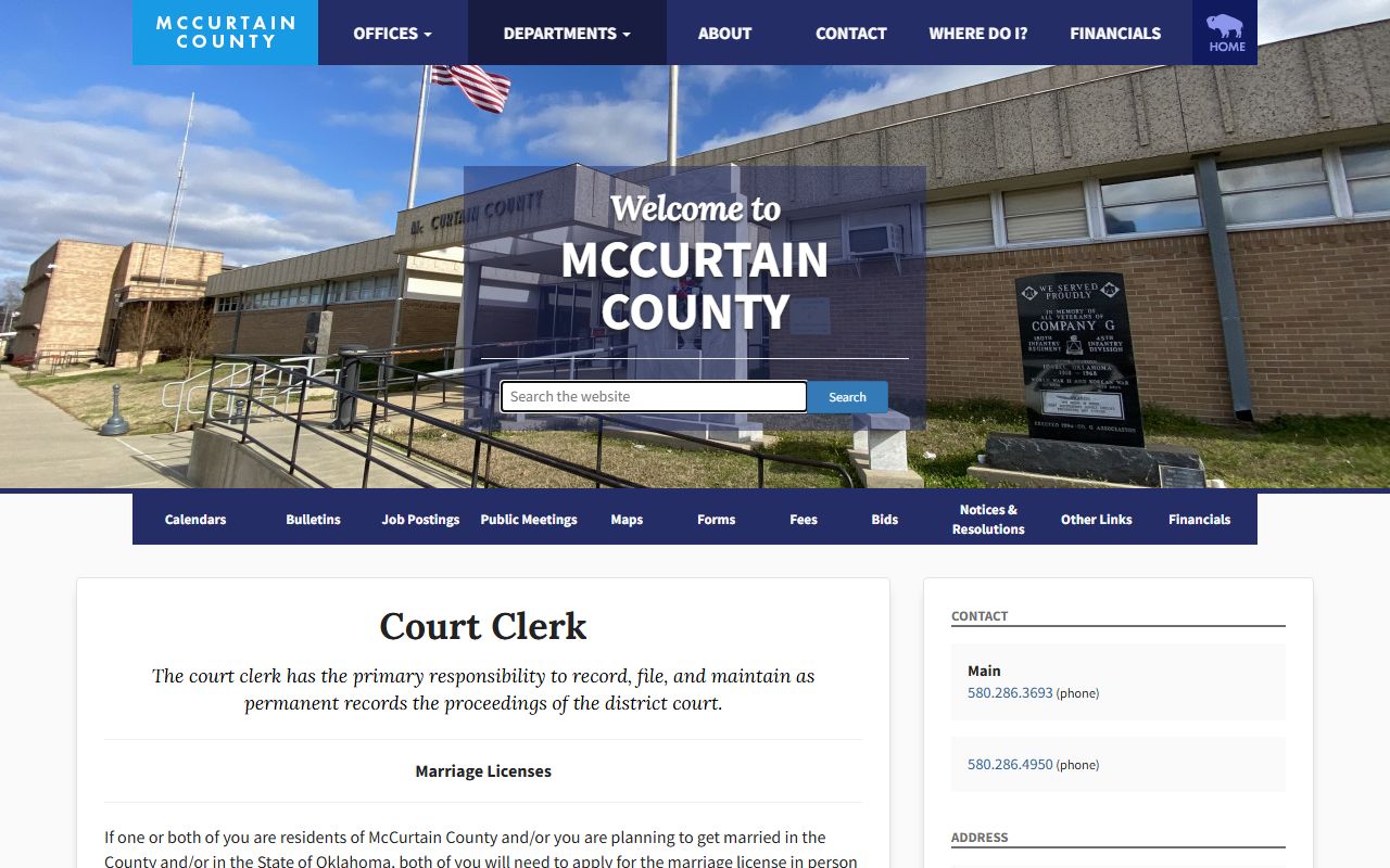 McCurtain County marriage license information from the Court Clerk