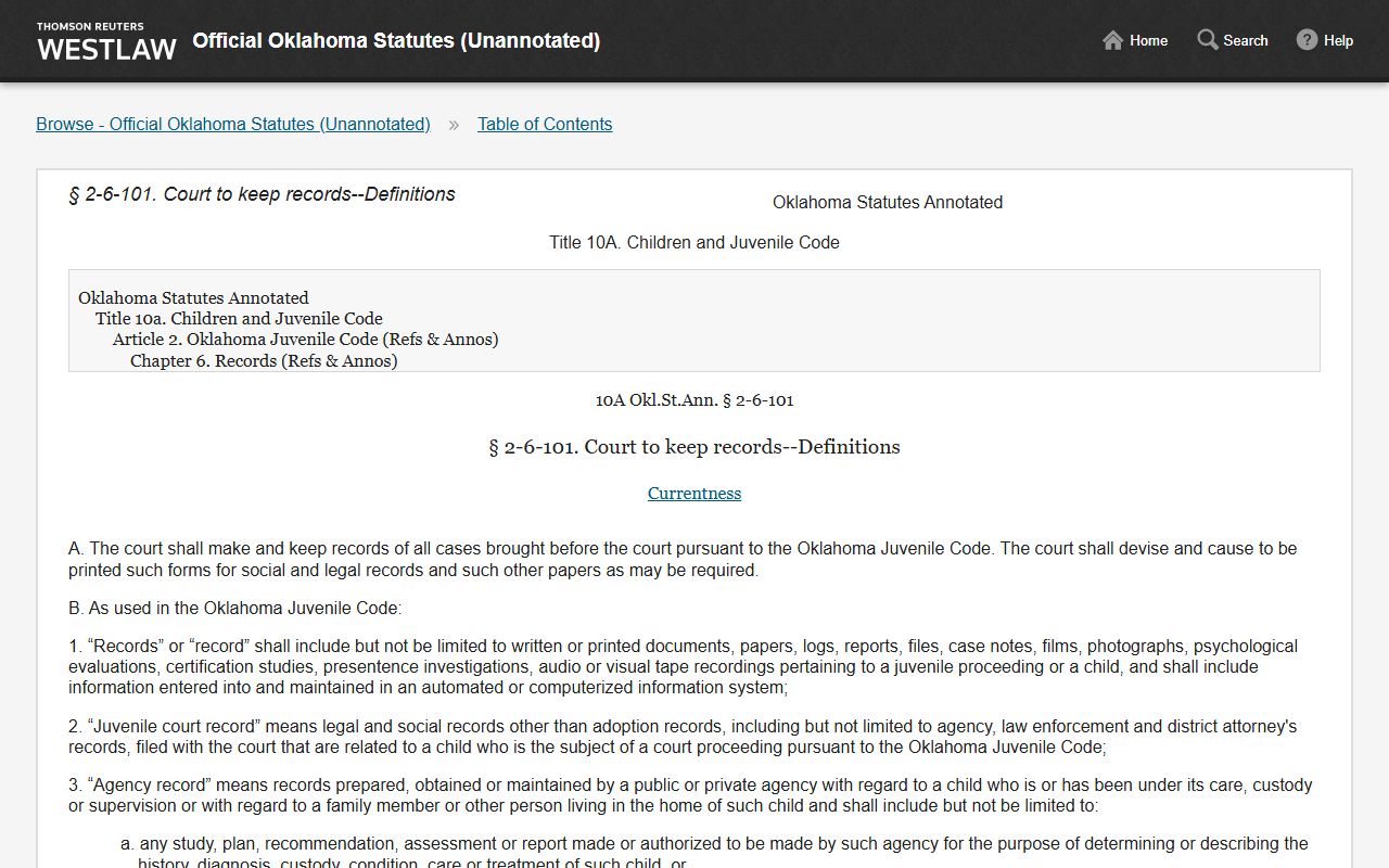 McCurtain County probate records Oklahoma juvenile court record statute