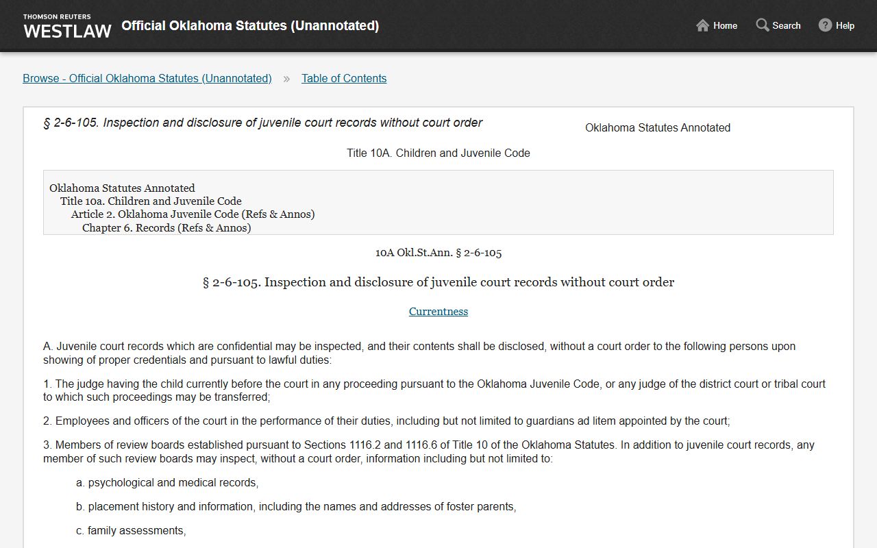 McCurtain County probate records Oklahoma juvenile record inspection statute