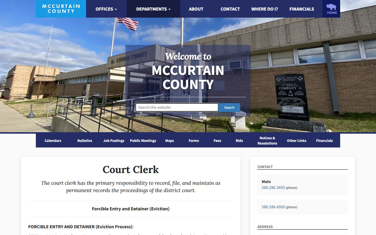 McCurtain County warrant and forcible entry detainer eviction writ records