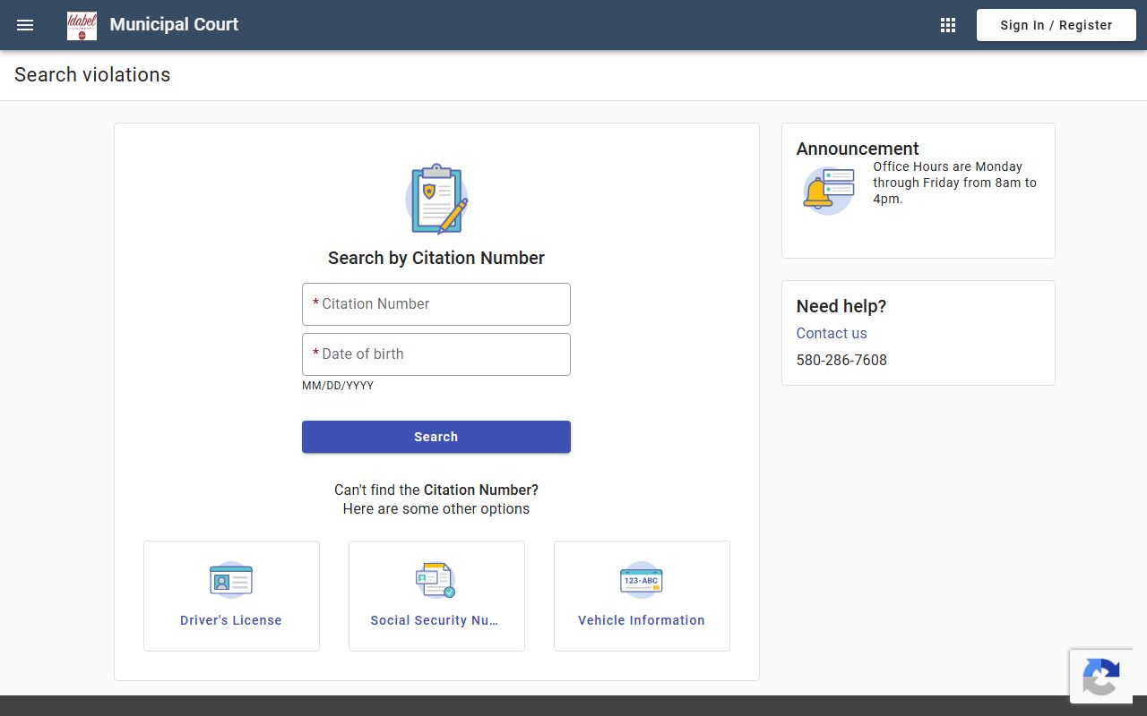 McCurtain County warrant and Idabel citation search payment portal